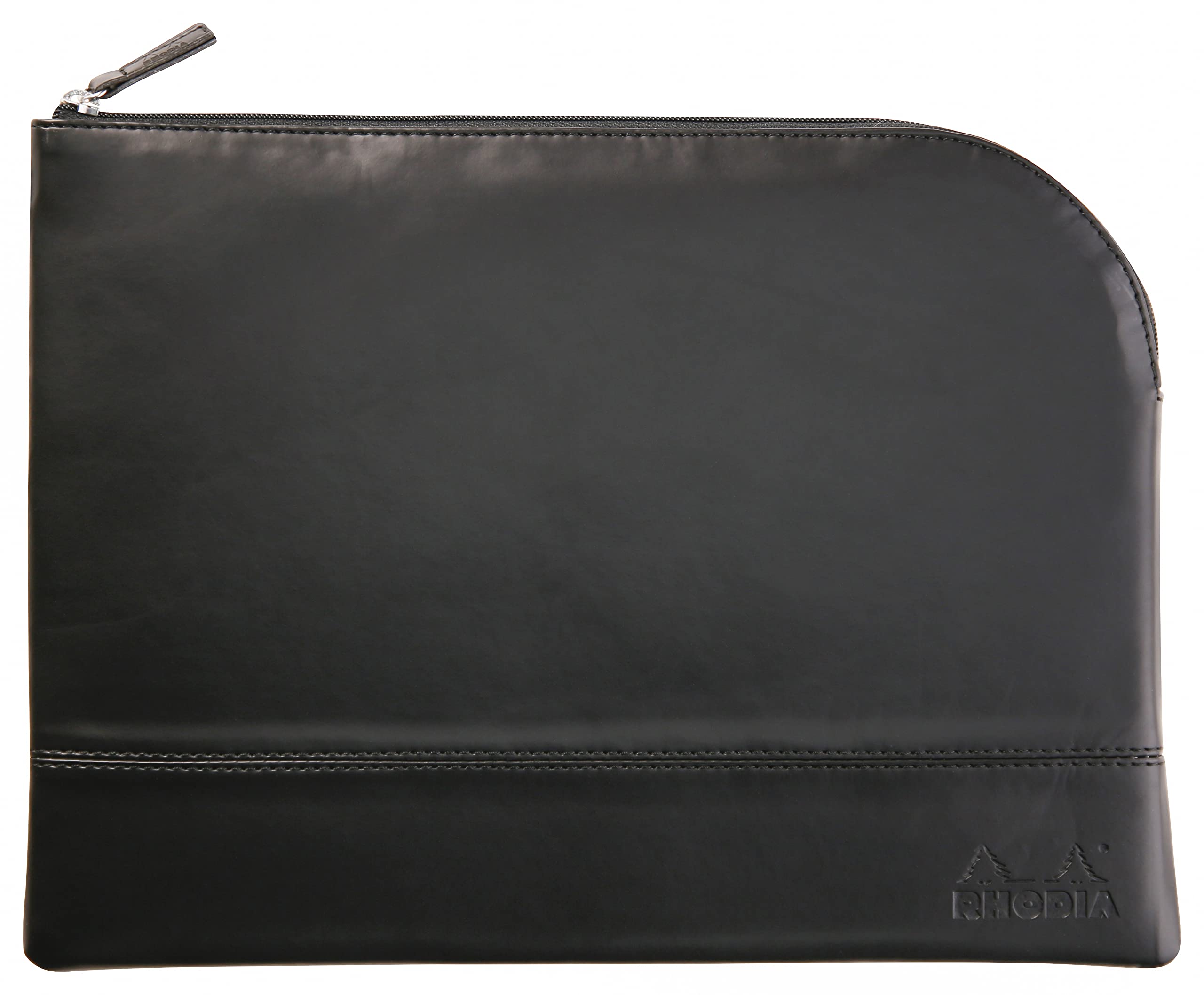 RHODIA 116723C - Leatherette Zippered Pouch - Black - Size L (21 x 28 cm) - Genuine stitching - Orange Fabric Inside - Storage for Documents, Small Supplies