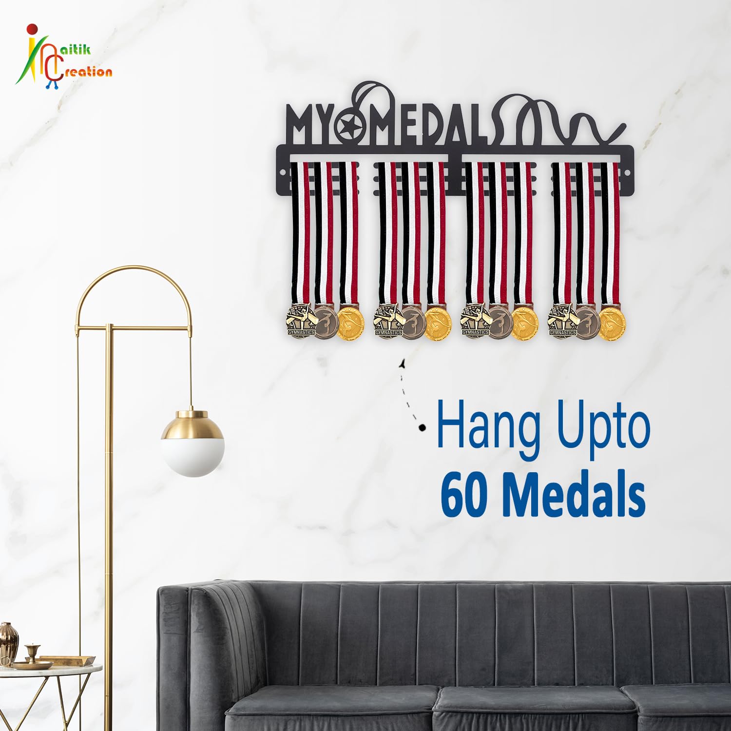 NAITIK CREATION Medal Hanger for Wall | Medal Holder Sports Wall Display | Hang Up to 60 Medals | Perfect for Kids, Athletes & Sports Enthusiasts, Black Finish (My Medal) 2