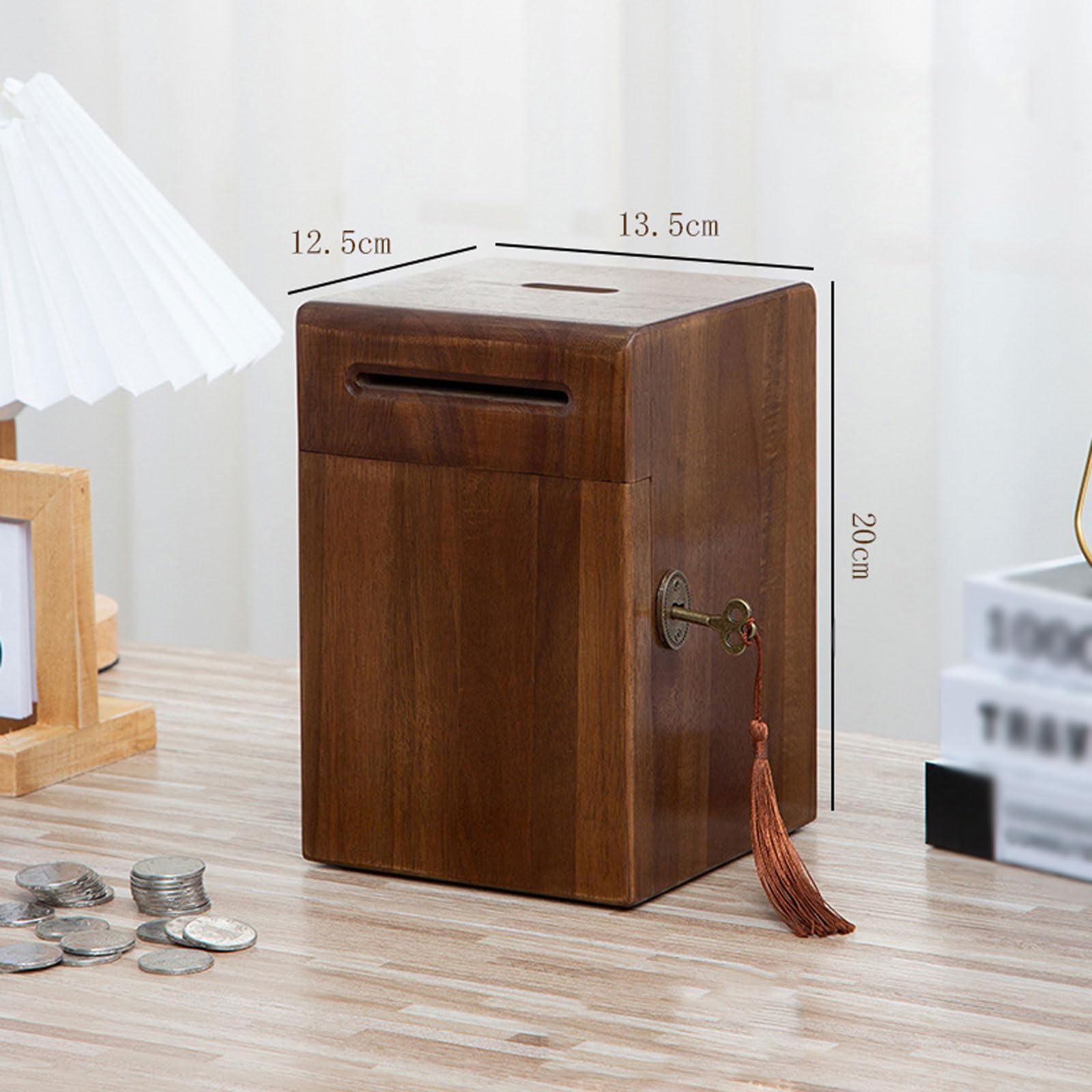 tirelire Tirelire en bois, boîte d'économie d'argent avec serrure, banque de pièces peut être utilisée pour stocker des articles, cadeau d'anniversaire pour enfants et adultes tirelire billet