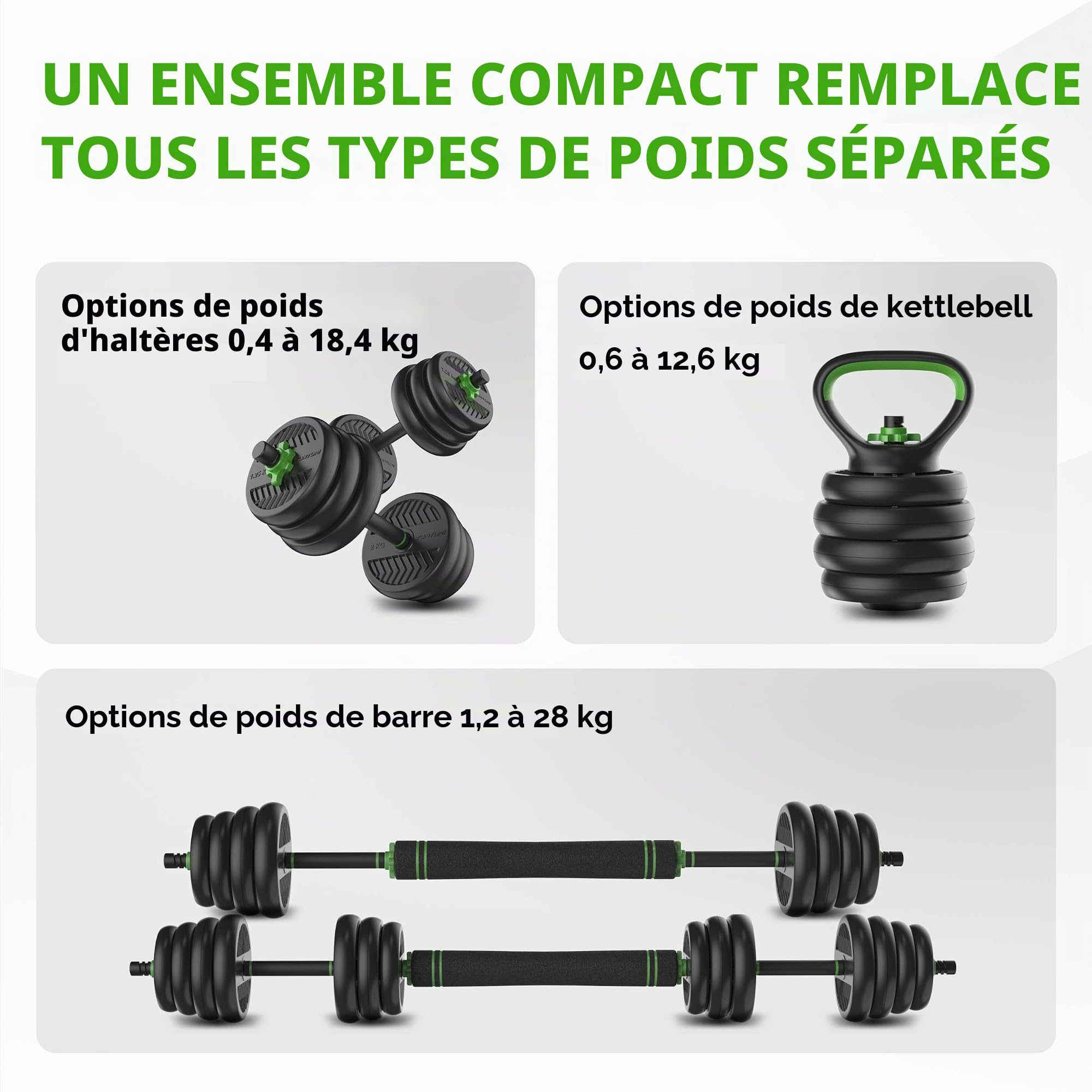 Tunturi Haltères et poids - Ensemble d'haltères 28 kg - Barre avec poids - Ensemble de barre - Fermeture à vis 30 mm - Poignée antidérapante