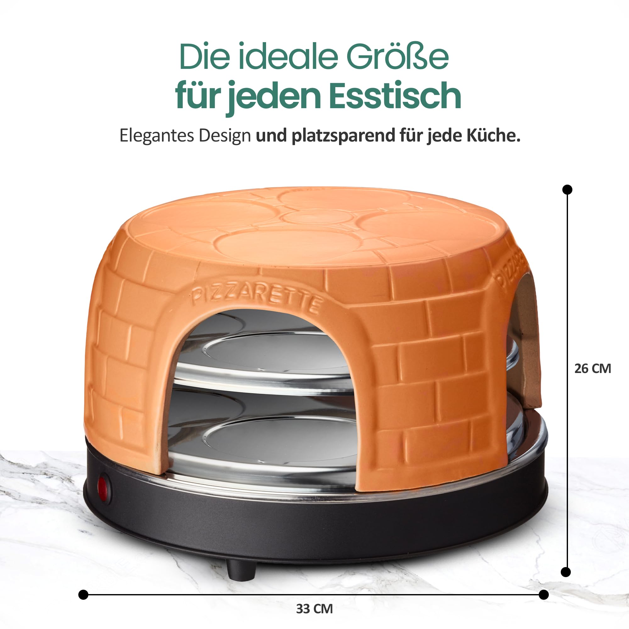 Emerio PIZZARETTE PO-116124.1 - Forno per pizza in terracotta fatta a mano, design brevettato, per mini pizza