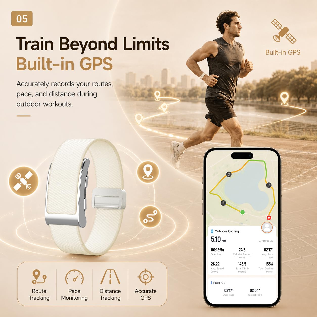 Pulsera inteligente de seguimiento de fitness, sin pantalla, contador de pasos, monitor de frecuencia cardíaca, rastreador de sueño, seguimiento de actividad con GPS, calorías y conteo de distancia