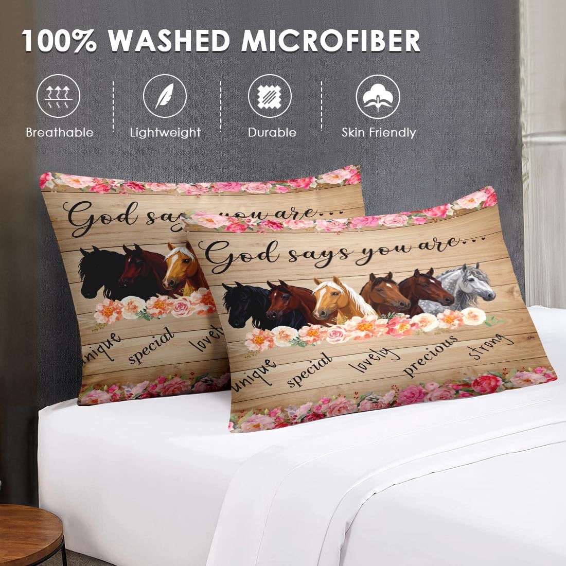 WeCozy Juego de edredón de 5 piezas de tamaño individual con funda de almohada y funda, juego de ropa de cama de flores de animales de caballos para niños y adultos, pensamientos inspiradores, cama en