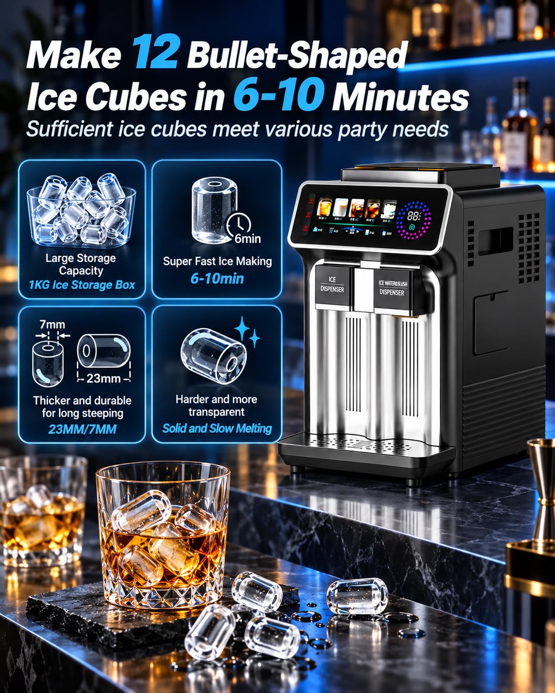 Machine à Glaçons Compacte 3 en 1, Glace Pilée et Eau Fraîche
