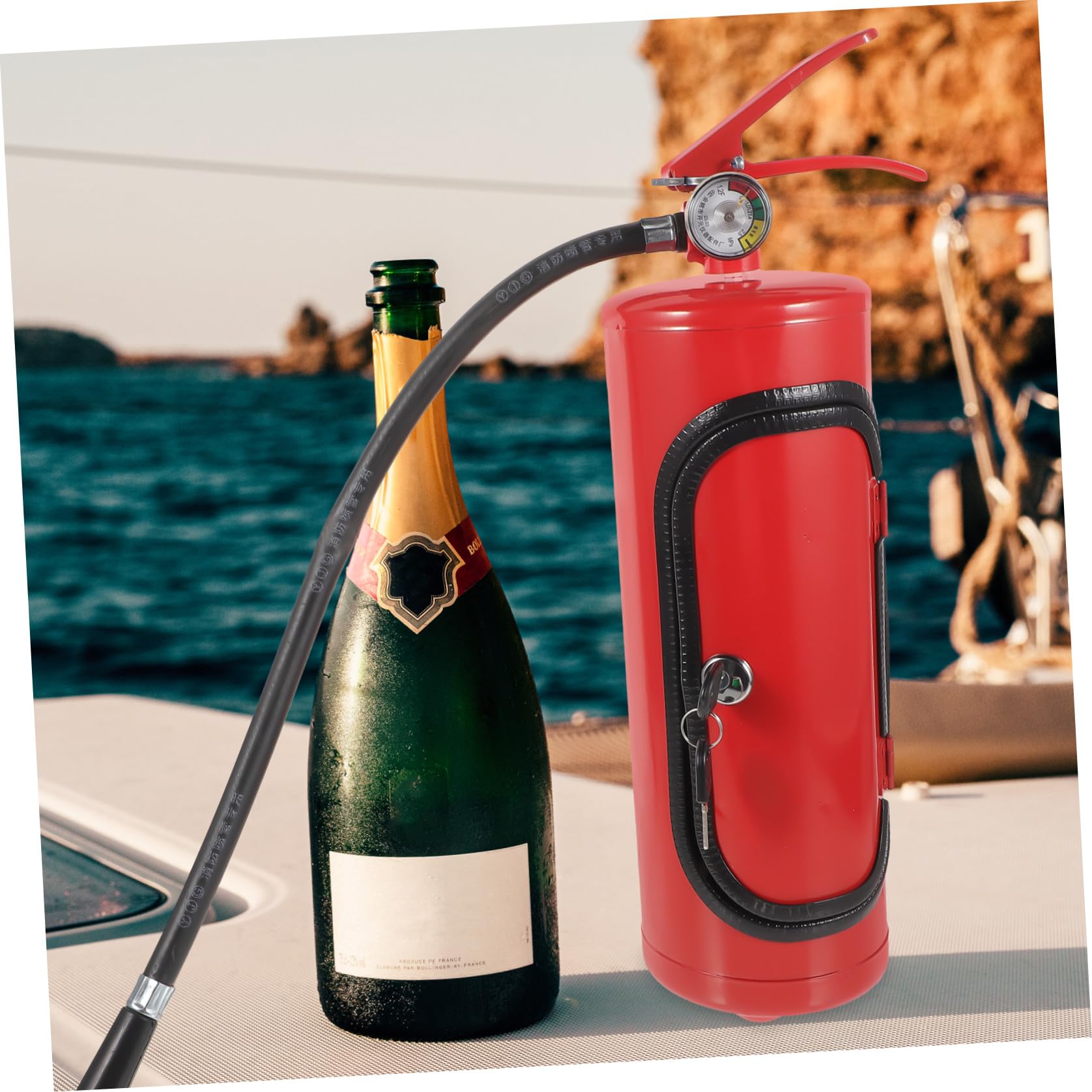 BETOOKY Feuerlöscher Weinkiste Metall Rotwein Aufbewahrungsbox Geschenk Feuerwehrmann Dekorativer Weinhalter für Zuhause und Bar