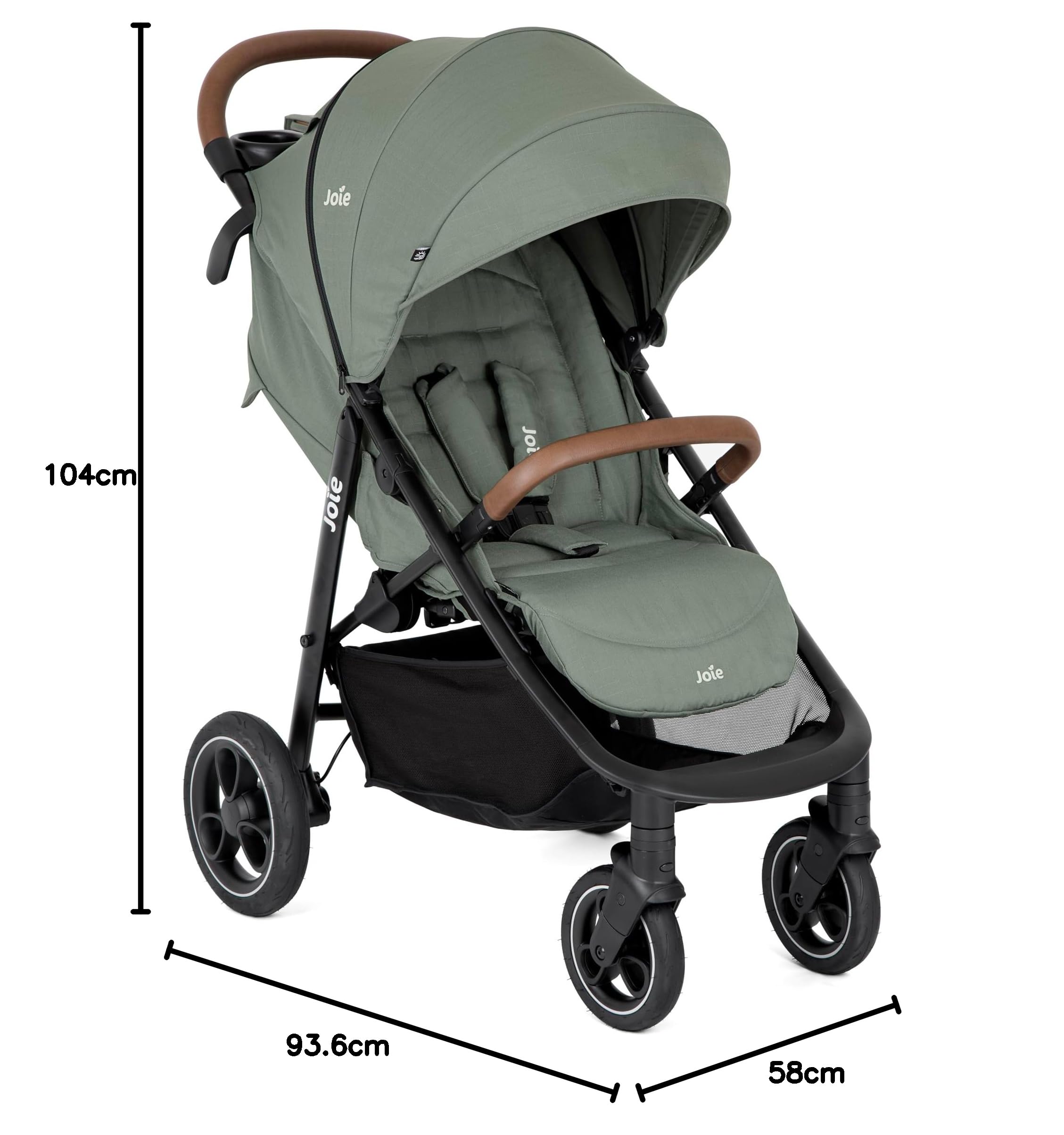 Wózki dziecięce marki Joie. Model Litetrax Litetrax Pro do 22 kg z rozkładaną sofą i ochroną przed deszczem, laurowy