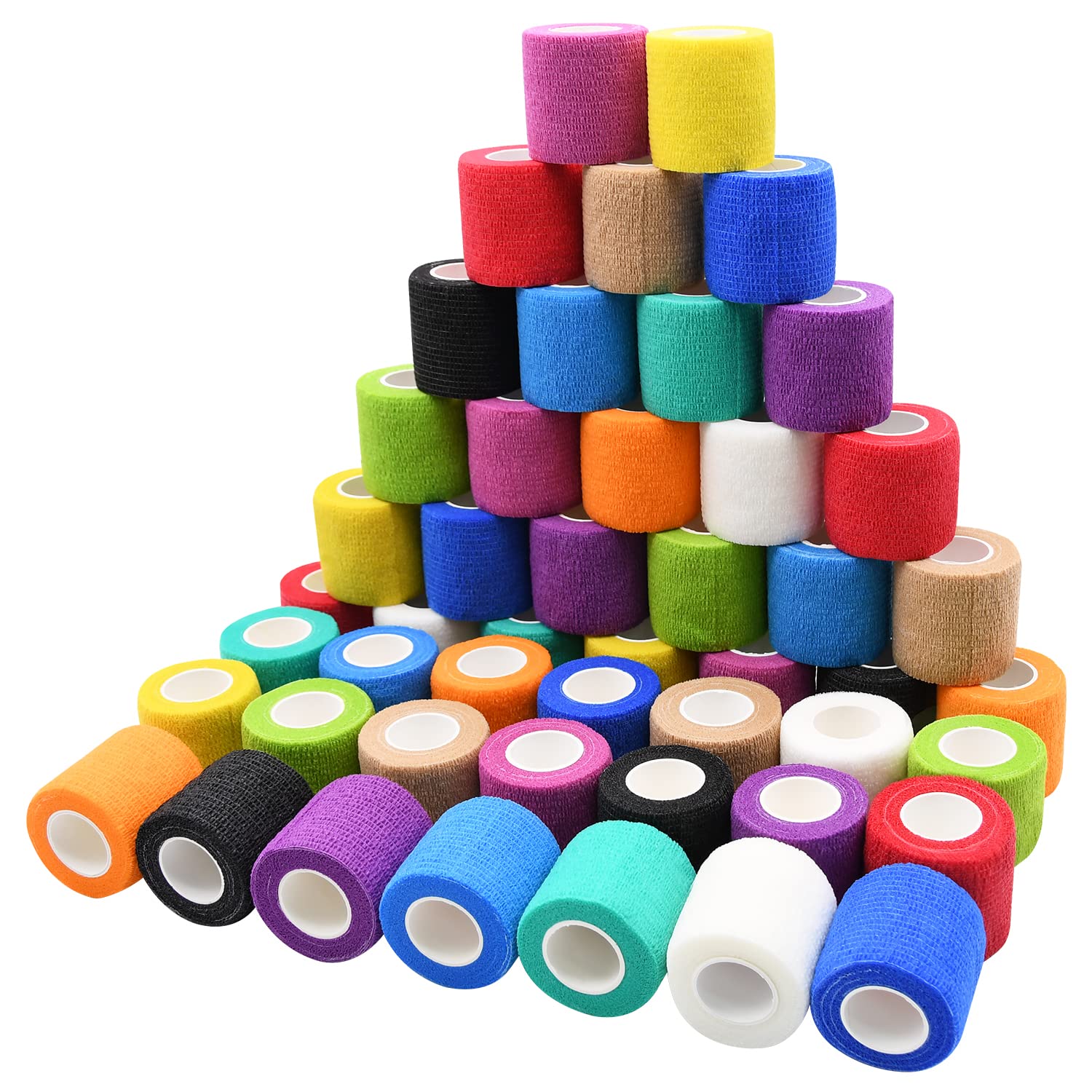 RUBY.Q Self Adhesive Bandage Wraps, 24/48 Pack 1/2/3 Inch 5 Yards Athletic Elastic Cohesive Bandage, for Sports, First Aid Medical, Wrist, Ankle Sprains, Swelling and Vet Wrap