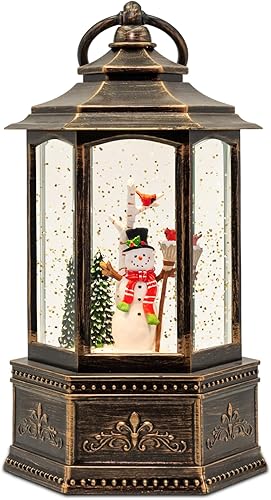 Miniatura 9 de Globo de Nieve Navideño con Linterna, Decoraciones de Navidad de Santa Claus y Renos para Interior, Globos de Nieve Musicales Iluminados con Árbol