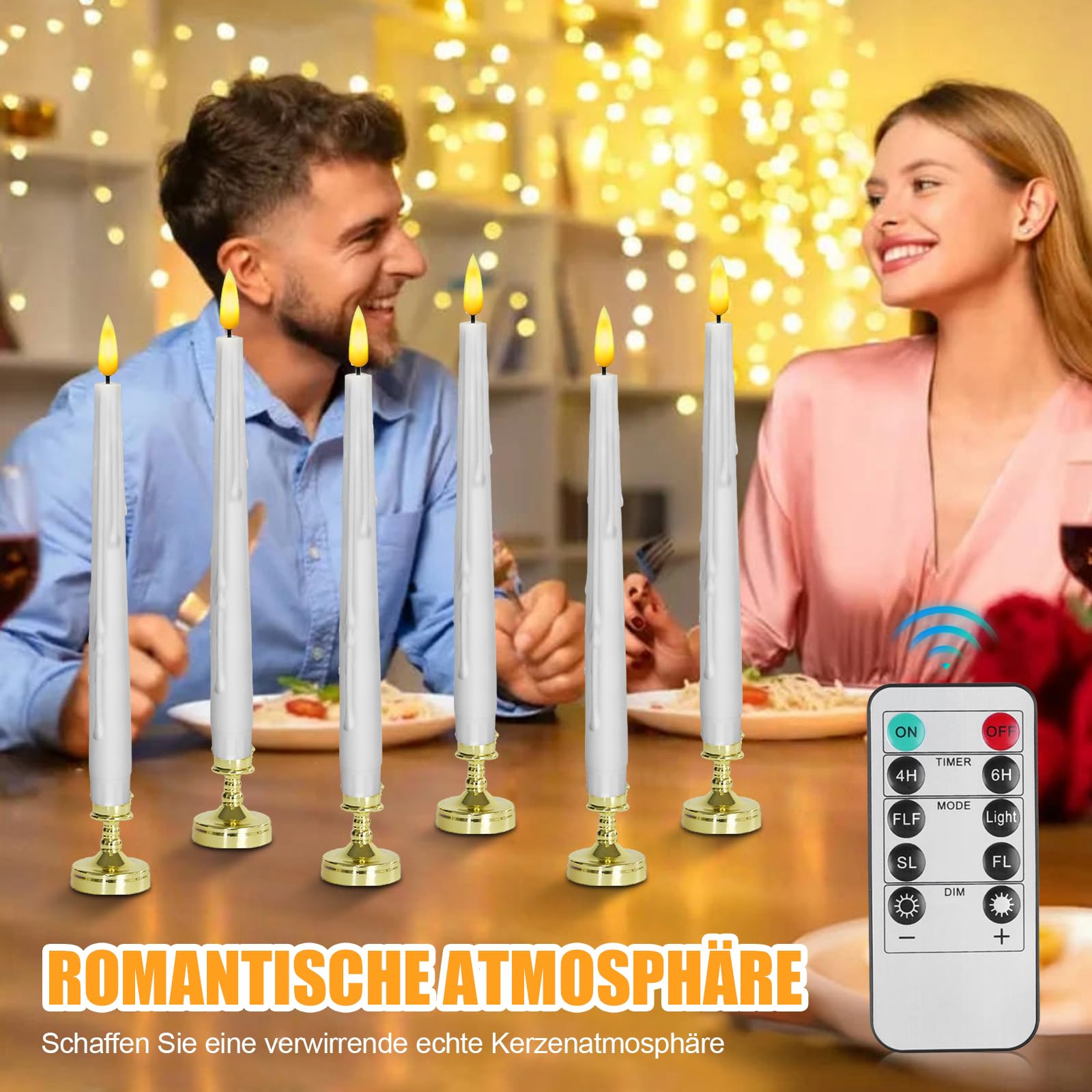 Set di 4 Candele LED Coniche a Batteria, Candele Elettriche Bianche