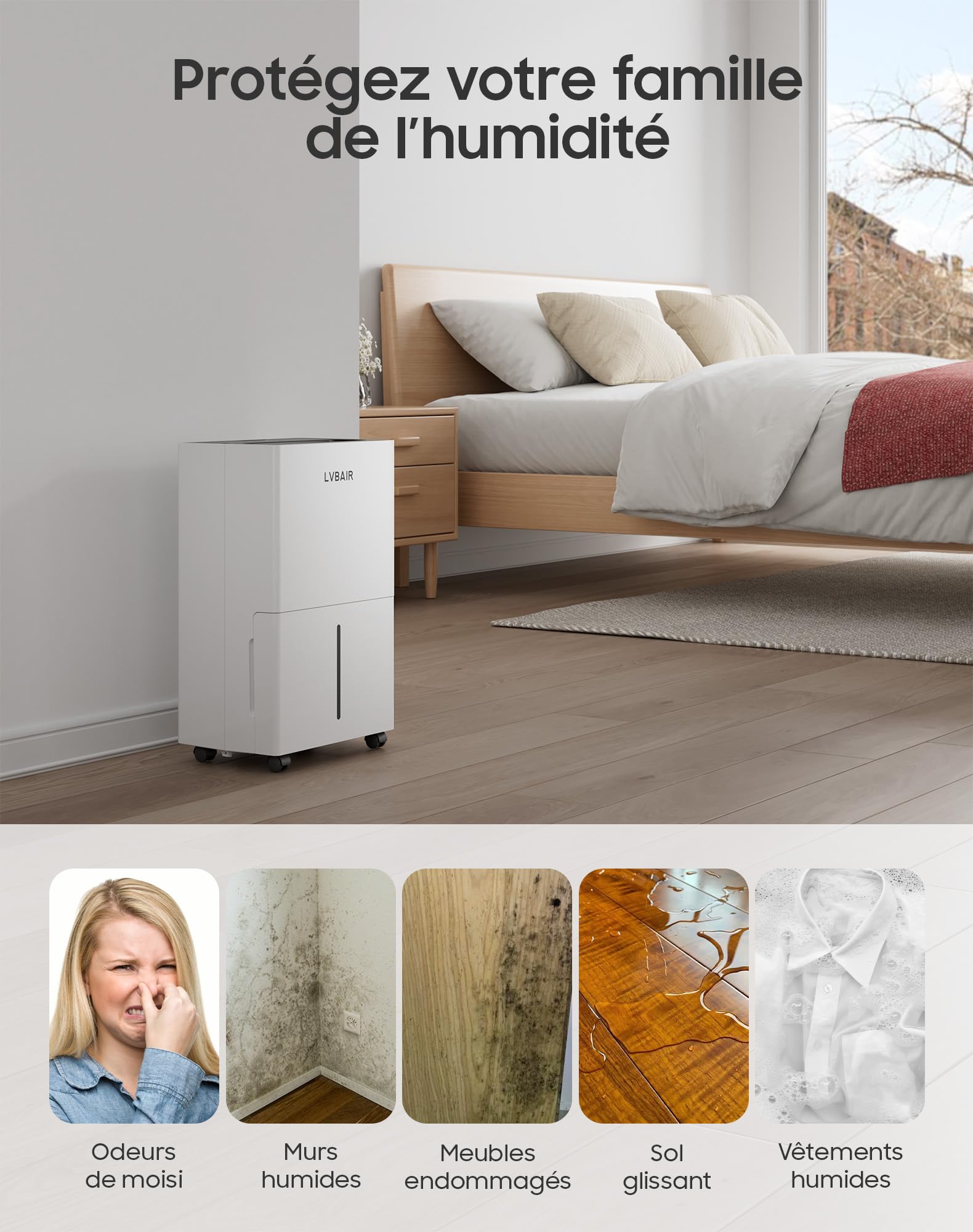 Deumidificatore 20L/giorno – potente deumidificatore elettrico, risparmio energetico, portatile, 3 modalità e controllo intelligente dell'umidità, dehumidifier elettrico