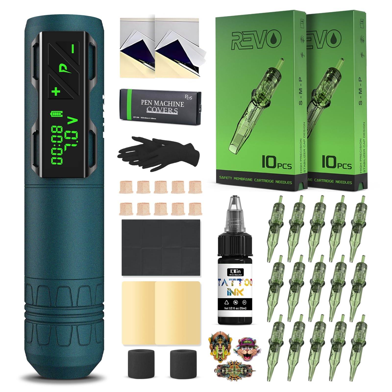 INKin Kit Tatuaggi, Macchinetta Tatuaggi Senza Fili con 3.5mm Stroke e 1800mAh Batterie, Macchina Tatuaggi Kit Completo con Aghi Tattoo Pelle Sintetica Tattoo Inchiostro Tatuaggi per Principianti