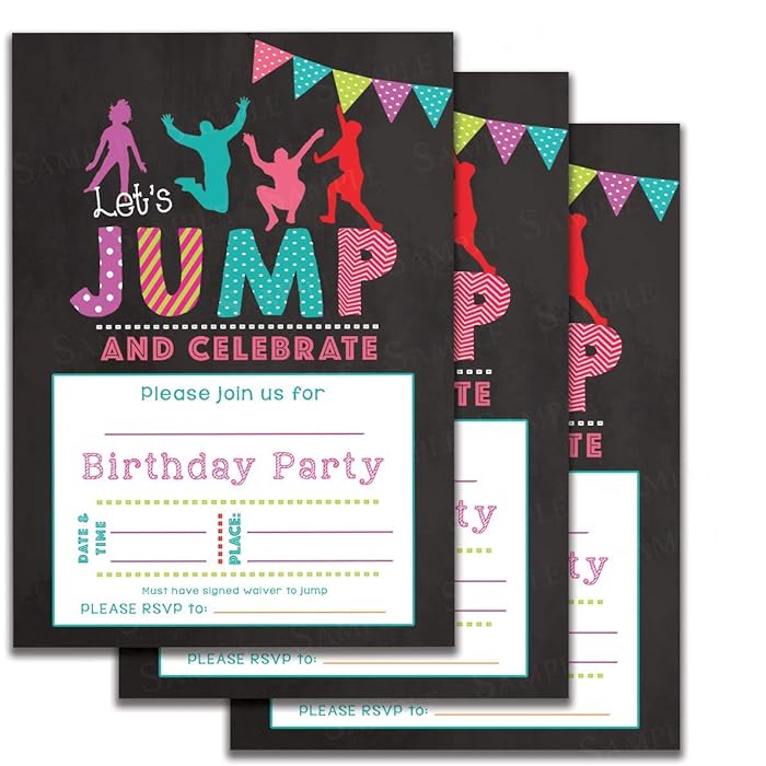 Buy Set of 25 Jumping Kids Birthday Party invitations for Trampoline