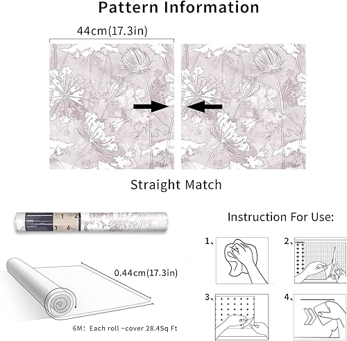 Miniatura 2 de Papel tapiz floral autoadhesivo de 236.2 x 17.3 pulgadas, papel tapiz bohemio para pegar y despegar, papel tapiz extraíble, papel tapiz floral de