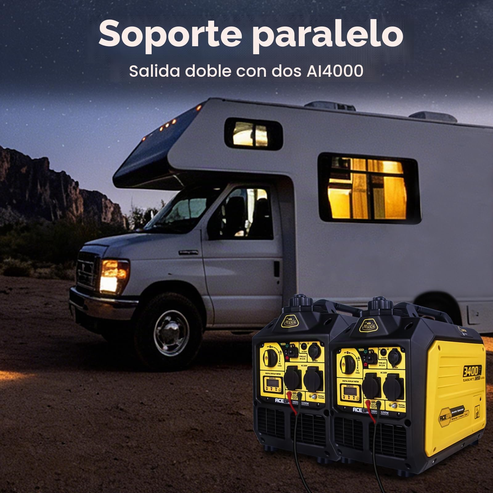 Aceup Energy - Generador inversor portátil de 3400 W, generador de onda sinusoidal pura alimentado por gasolina, silencioso para el hogar, camping, RV, EURO-V, CE