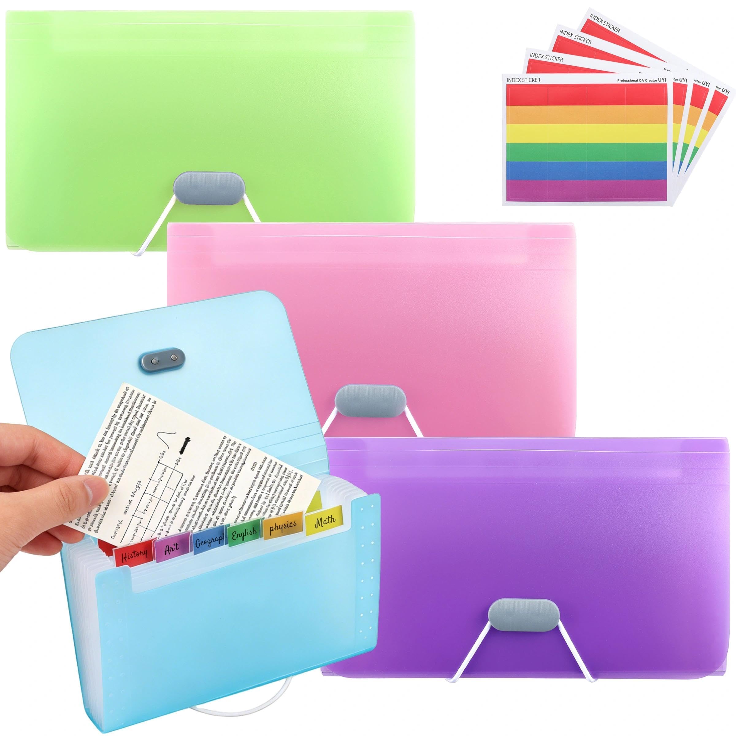 4 PCS Expanding Flash Card Holders with Colored Labels, A6 File Organizer