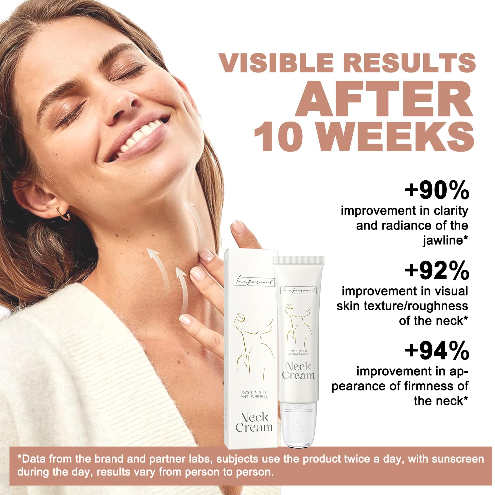 LA.PERSONAL Hals und Dekolleté Creme Natürlich Neck Firming Cream mit Lift Cooling Rolle, Neck Halscreme Straffend, Straffung und Lifting Nackencreme, Glättet Falten, Strafft und Hebt die Haut, 60ml