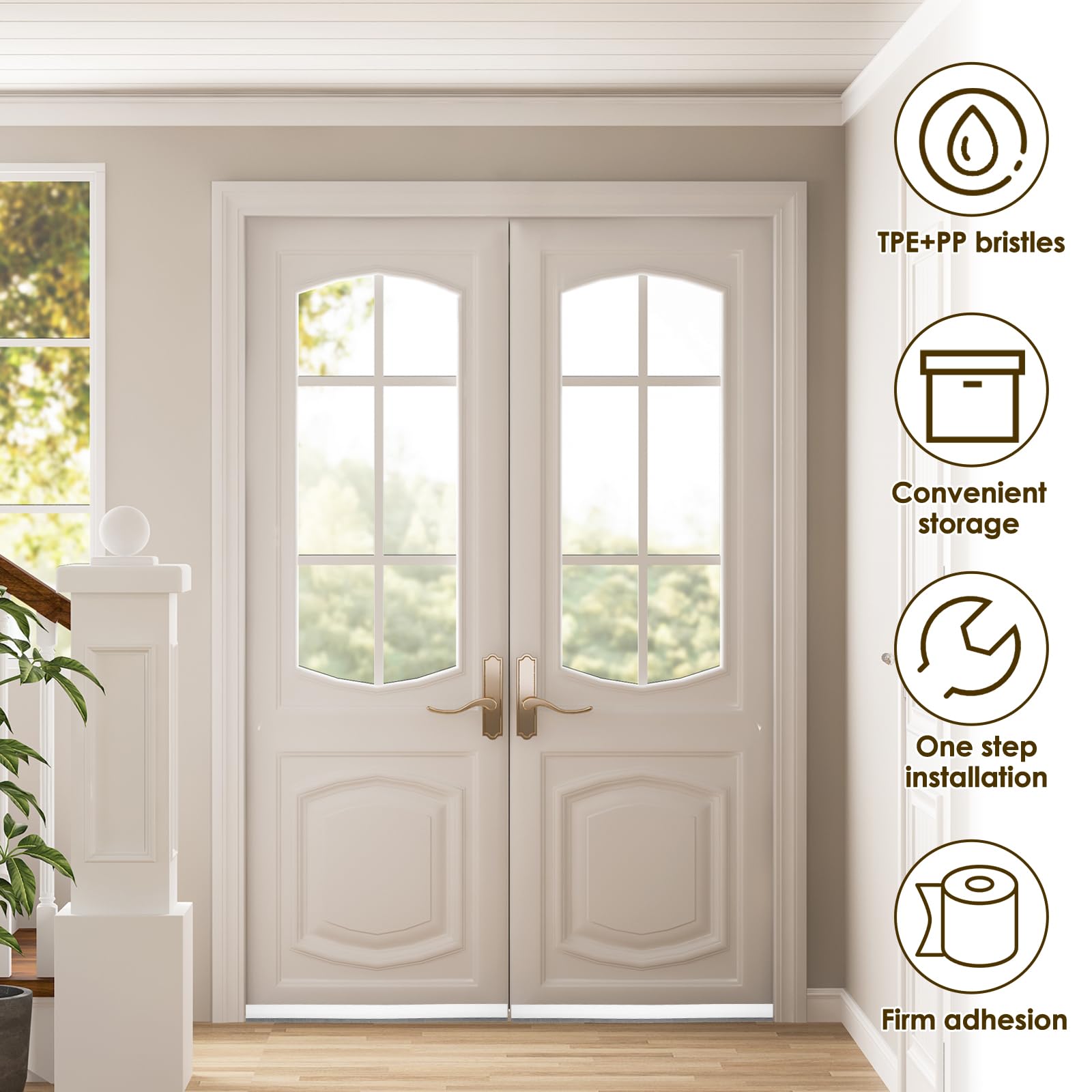 4 Pcs Door Sweep for Bottom of Door with Brush Self Adhesive Under Doors Draft Stopper Reduce Noise Doors Gap Filler Bottom