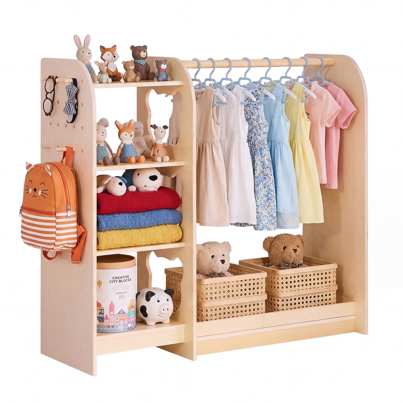 VEVOR Armadio per Bambini con Specchio, Guardaroba Appendiabiti in Materiale Legno, Mobile Contenitore per Cameretta Stanza dei Giochi Camera da Letto Giocattoli Travestimenti Organizzazione Vestiti