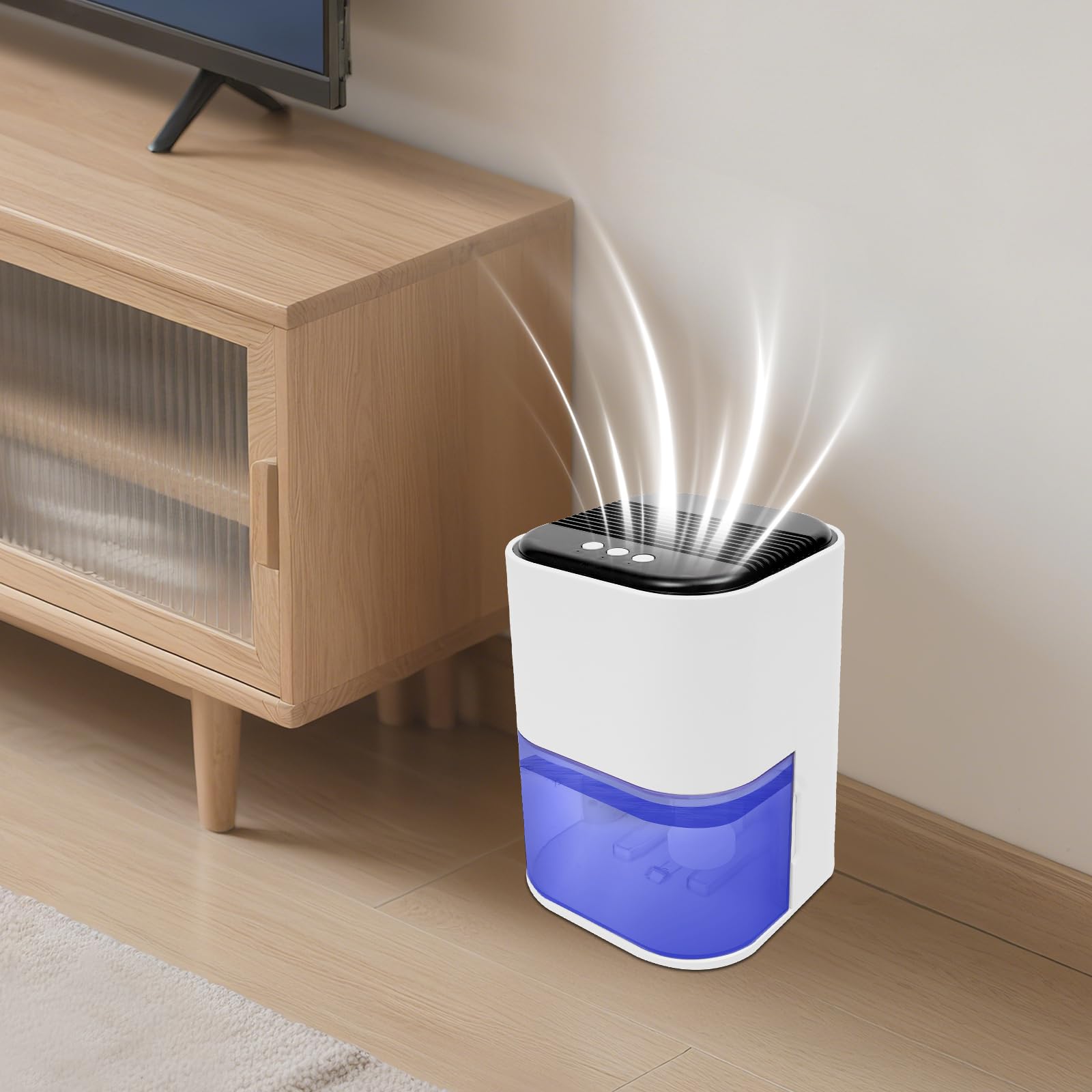Elektryczny osuszacz powietrza, ze zbiornikiem na wodę 2 l, światło 7 kolorów, osuszacz powietrza do domu, osuszacz powietrza w pomieszczeniach (biały)