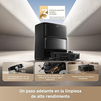 Mova V50 Ultra Complete Robot Aspirador con Función de Fregado, 24.000 Pa, Supera Obstáculos de 6cm, Navegación Elevable+IA RGB, Lavado con Agua Caliente 80° y Autosecado 63°, Sistema DuoSolution1