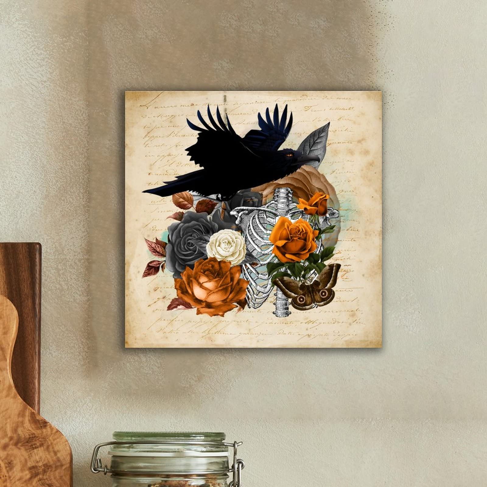 Swono Targa In Metallo Corvo Con Teschio, 30,5x20,3 Cm: Decorazione Gotica Per Interni Ed Esterni