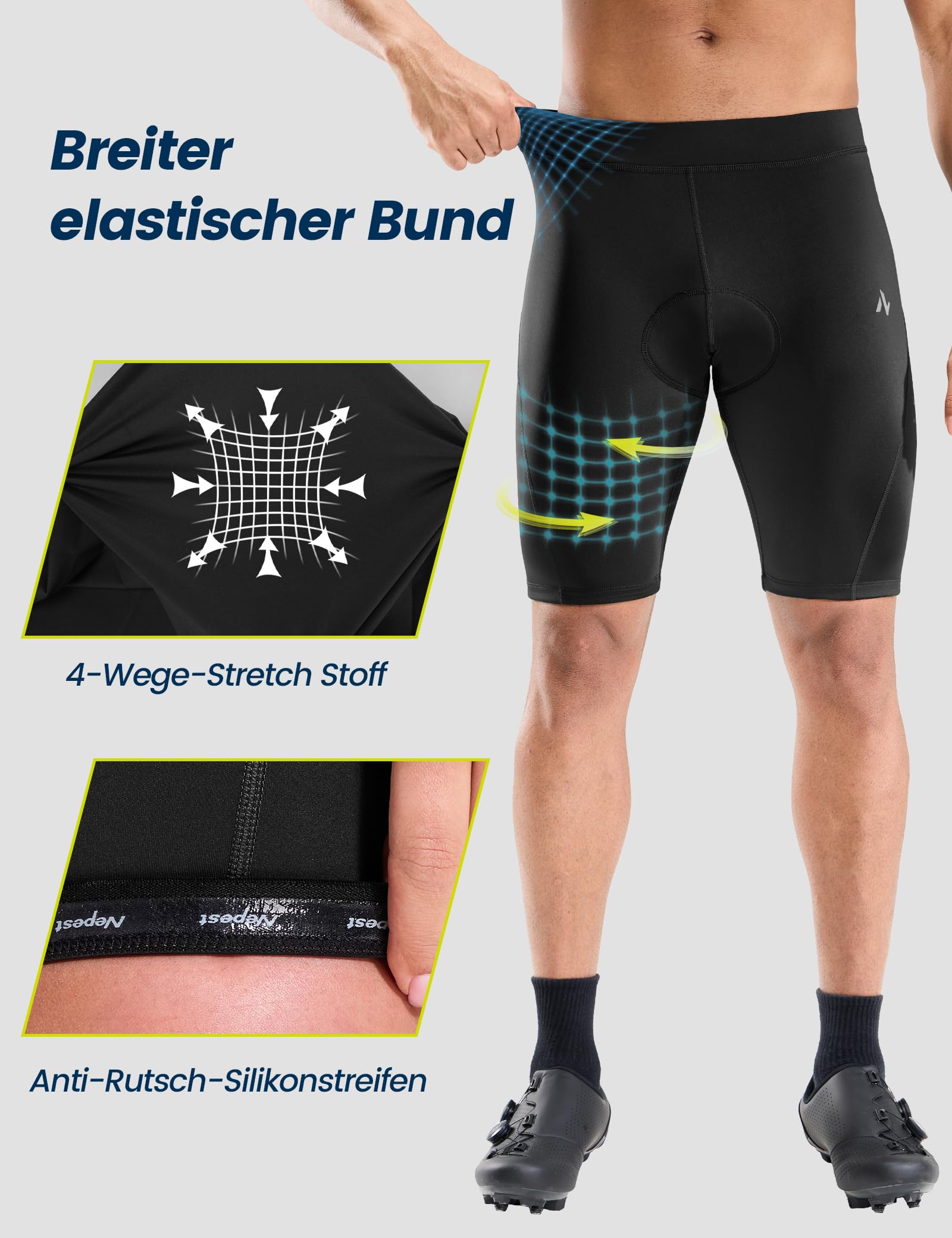 Short de Cyclisme pour Homme Rembourré 4D Respirant avec Poche Extensible