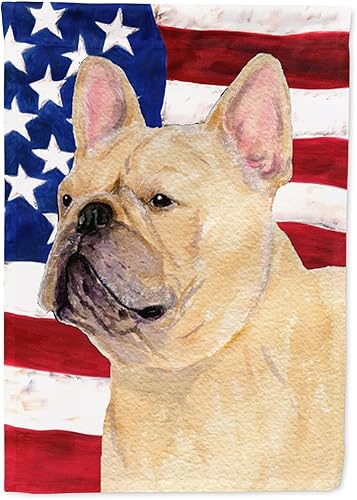 Miniatura 210 de Caroline's Treasures SS4017GF Bandera de Estados Unidos con Bulldog Inglés para jardín, bandera decorativa para patio exterior, patio, parterres,