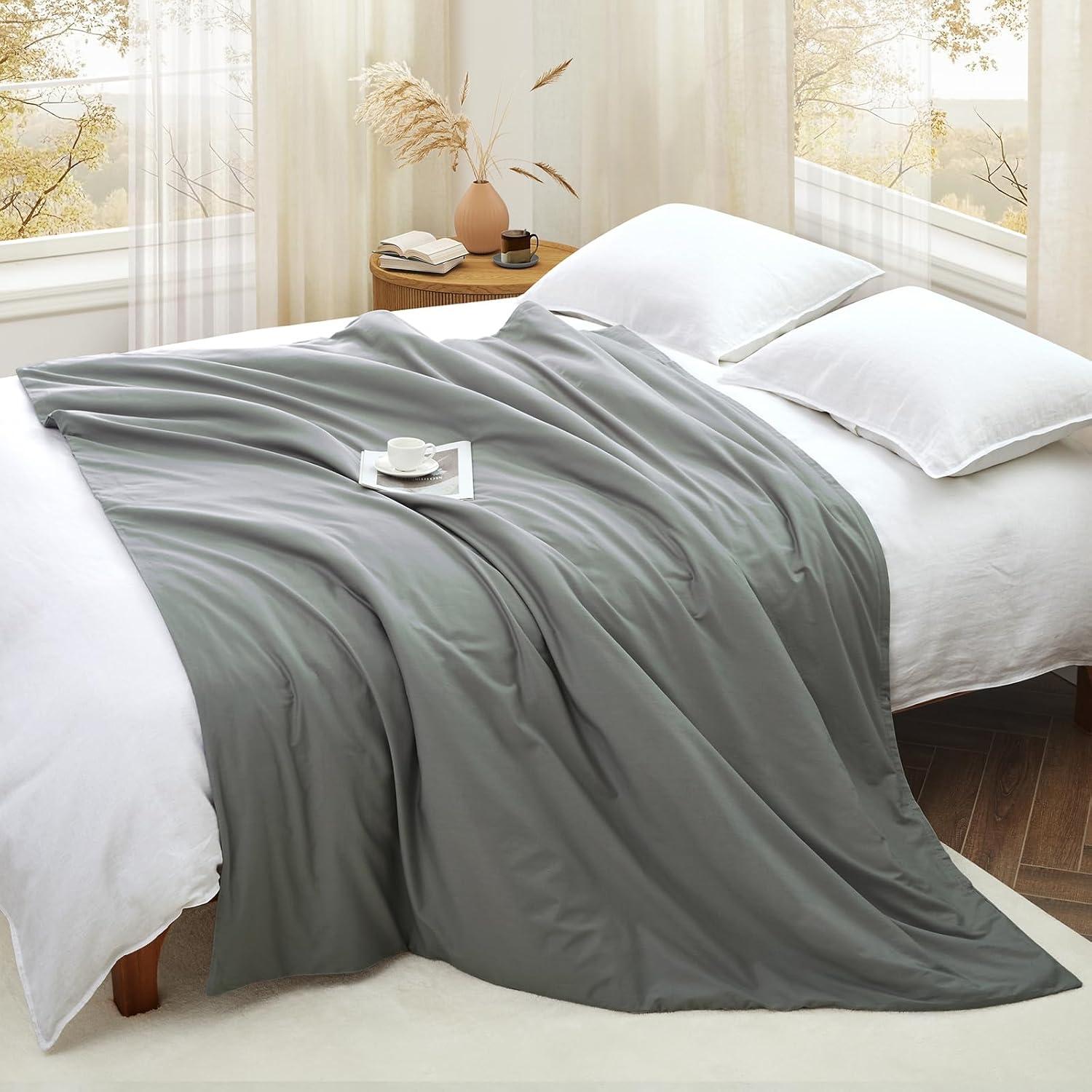 KKJIAF Grey Cotton Duvet Cover for Weighted Blanket 60"x80", Soft & Breathable Weighted Blanket Duvet Cover with Inner Ties & Zipper Closure, Blanket Not Included
