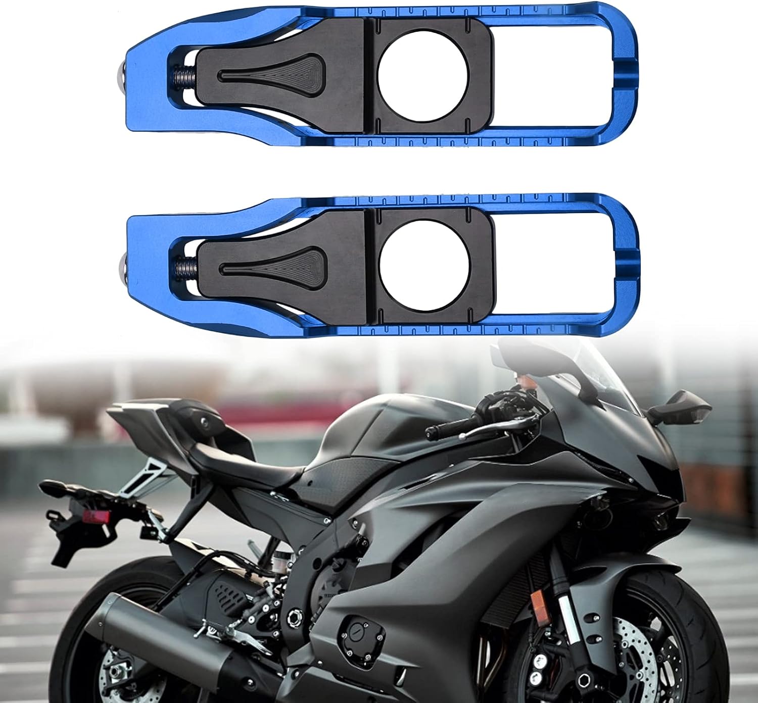 Pair Motorcycle Left Right Chain Adjusters Tensioners C blue Replacement For YZF R6 2017 2020 CNC Aluminum Alloy Anodized Finish Easy To Install
