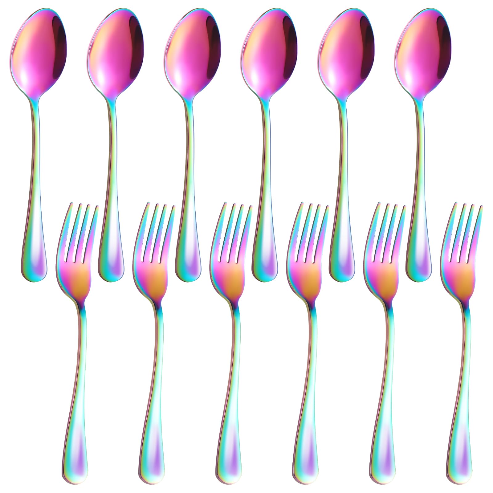 12 Pieces Spoons and Forks Set,Food Grade Stainless Steel Flatware Cutlery Set,6 Forks(6.8 inch)and 6 Spoons(6.6inch)Silverware Set for Home,Kitchen,Restaurant-Mirror Polished & Dishwasher Safe(Gold) — Amazon image 9