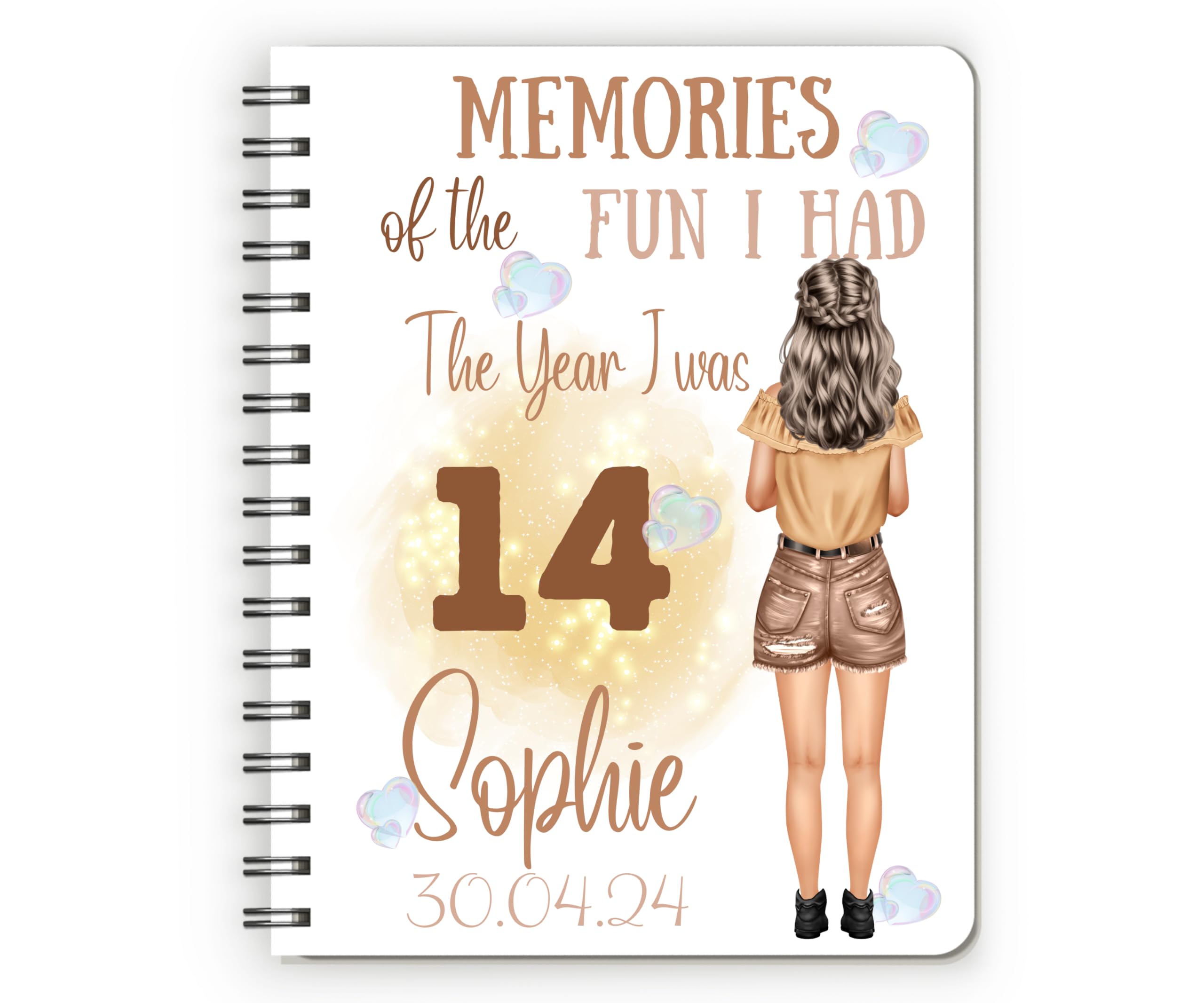 14th Birthday Gift for Girls, Stationery for Girls Age 14, Journal for Girls Aged 14 Year Old Girl Gifts. Options to Change Hairstyle and Outfit to Resemble Recipient