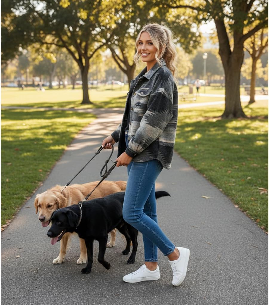 Women’s Aztec Printed Shacket Button Down Fleece Shirt Jacket with Chest Pockets Oversized Fall Casual Coat