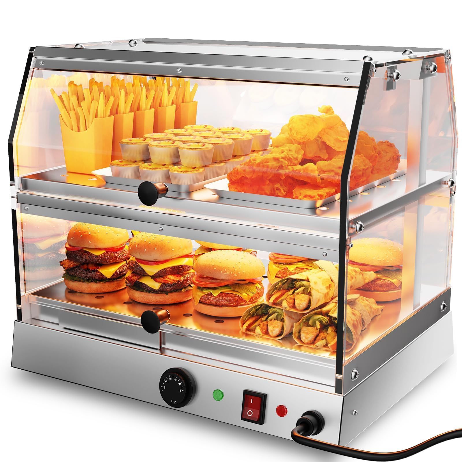 TAIMIKO Scaldavivande commerciale Cabinet Warmer Vetrina In Acciaio Inox 2 Livelli Pizza Warmer Display Cibo Caldo Pasticceria Più Caldo Piano di Lavoro Riscaldato Riscaldamento Vetrina Pasticceria