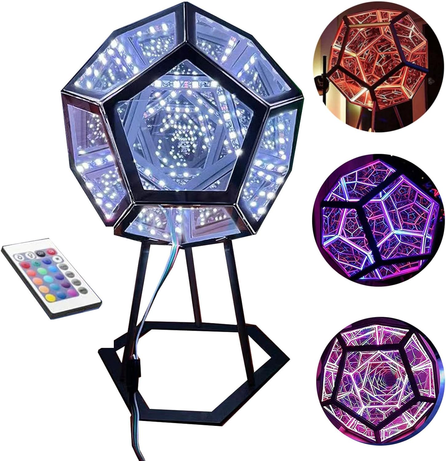 Dodecahedron Gaming Light, Coole RGBW LED-tafellamp met Standaard en Afstandsbediening, voor Partybar voor Volwassenen