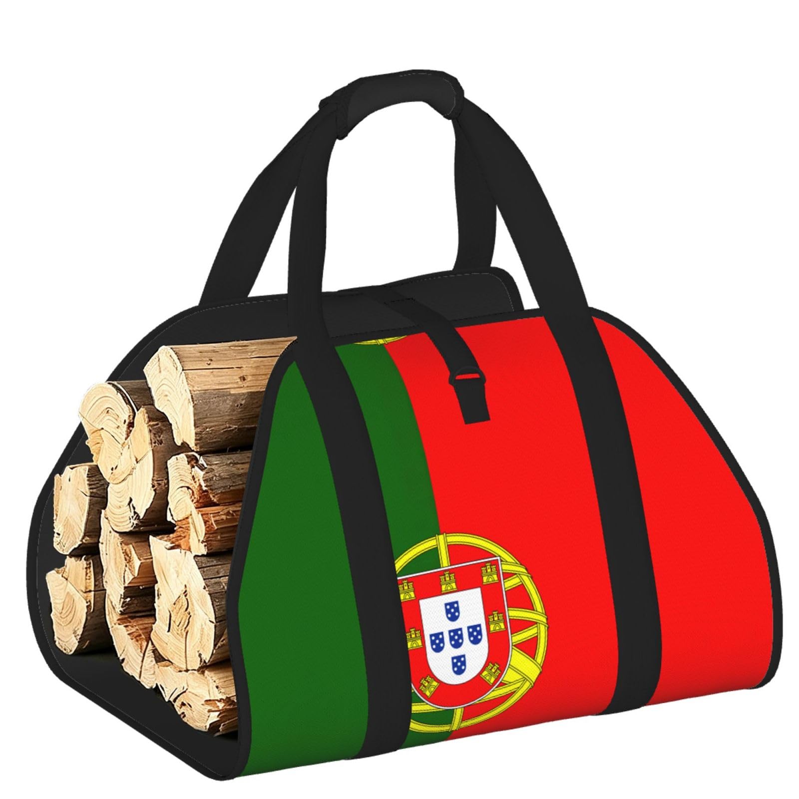 Portuguese flag Printed Firewood Log Carrier, Large Tote Bag with Reinforced Handles for Camping Fireplace Home