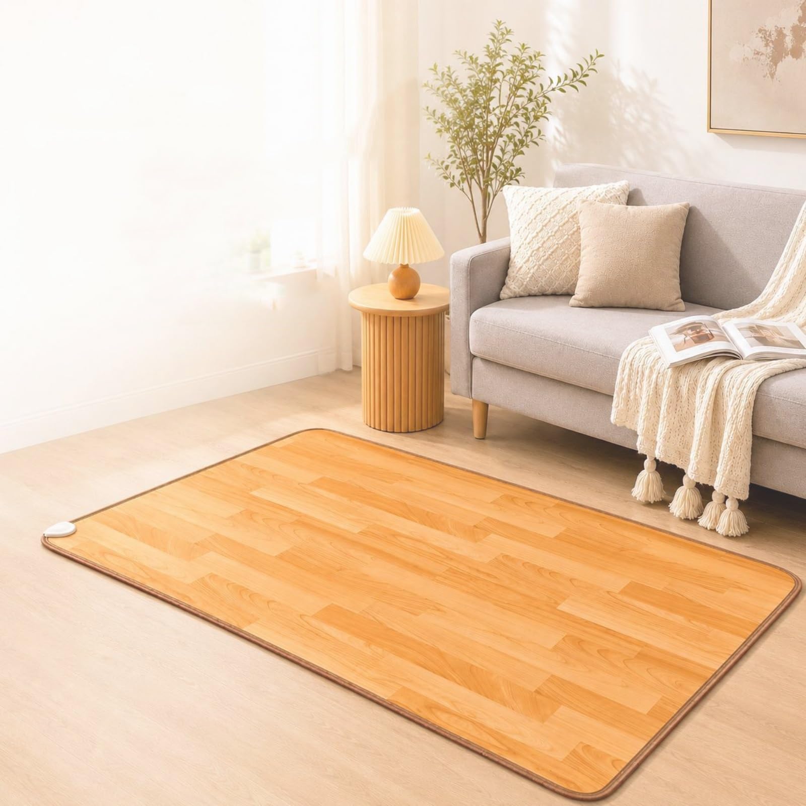 Tappeto riscaldante per pavimento, scaldapiedi da scrivania, tappetino riscaldante per soggiorno e ufficio, tappetino riscaldante con temperatura regolabile, effetto legno(50X80cm)