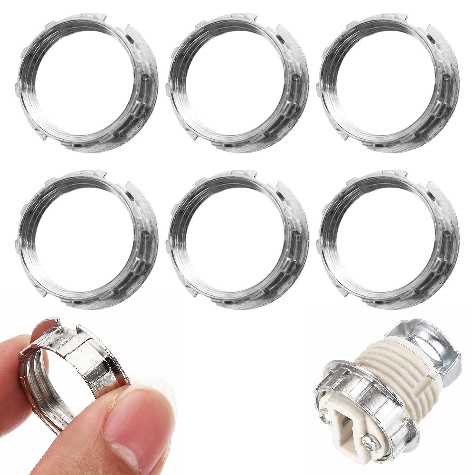 6 Pack G9 Light Socket Rings, M20 Shade Holder Adapter Ring, Metal Lamp Shade Ring, G9 Lamp Shade Reducer Ring, Retainer Rings for Light Fixture