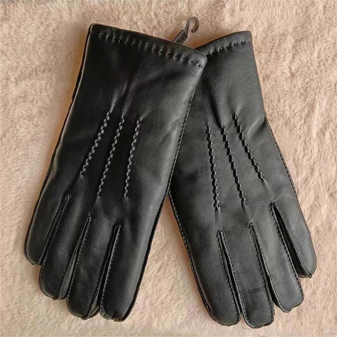 Damen Lederhandschuhe Winter Thermo Verdicken Lammwolle Gefüttert Schaffell Handschuhe Fahren Braun M