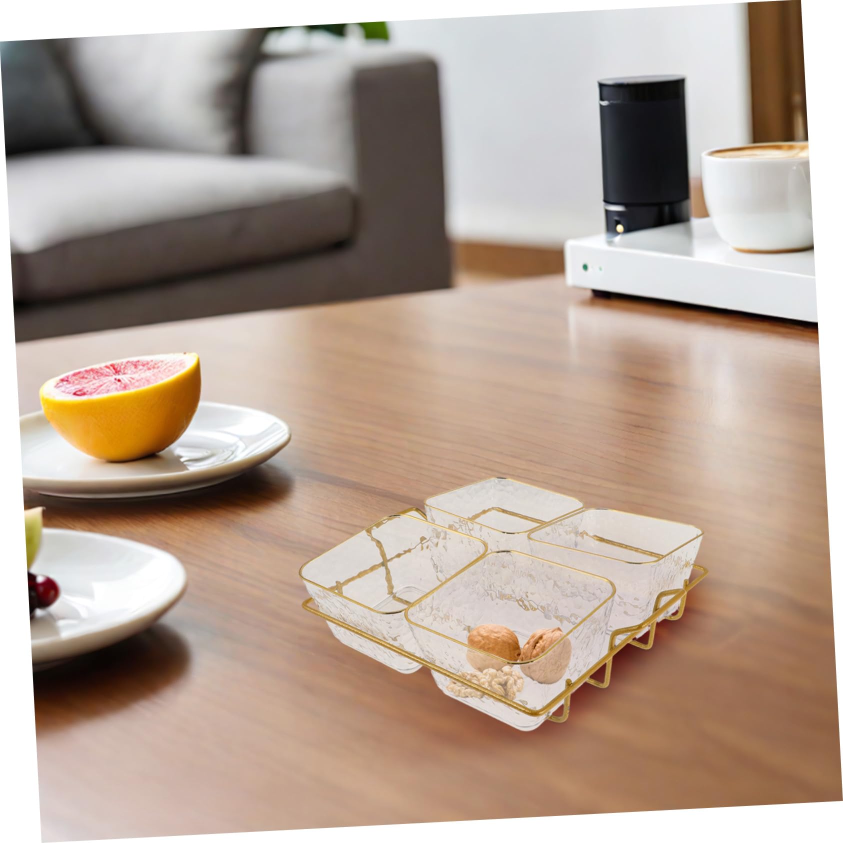 PRETYZOOM 4 Stück Geteiltes Snacktablett aus Transparentem Acryl mit Gold-metallgestell Fächer Professionelles Buffet-organizer-set für Bar Ktv Salon Effiziente Aufbewahrung