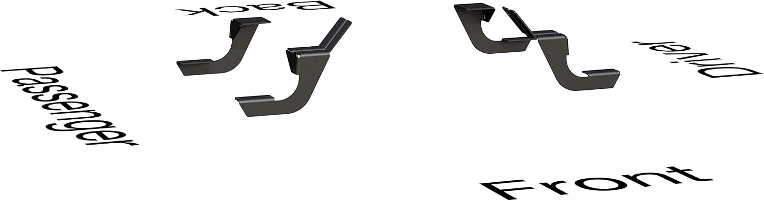Four LUVERNE 570121 accessory brackets arranged to show their intended positions: Front, Back, Driver, and Passenger sides.