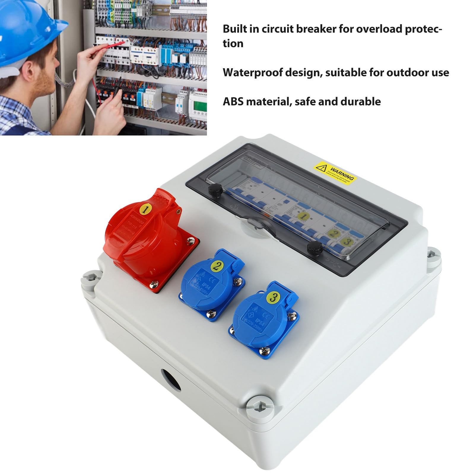 Aramox Caja de Enchufes Industriales Caja de Distribución Eléctrica ABS de 2 Núcleos de 220 A 250 V y 5 Núcleos de 380 A 415 V 16 A con Disyuntor para Uso Industrial en Exteriores