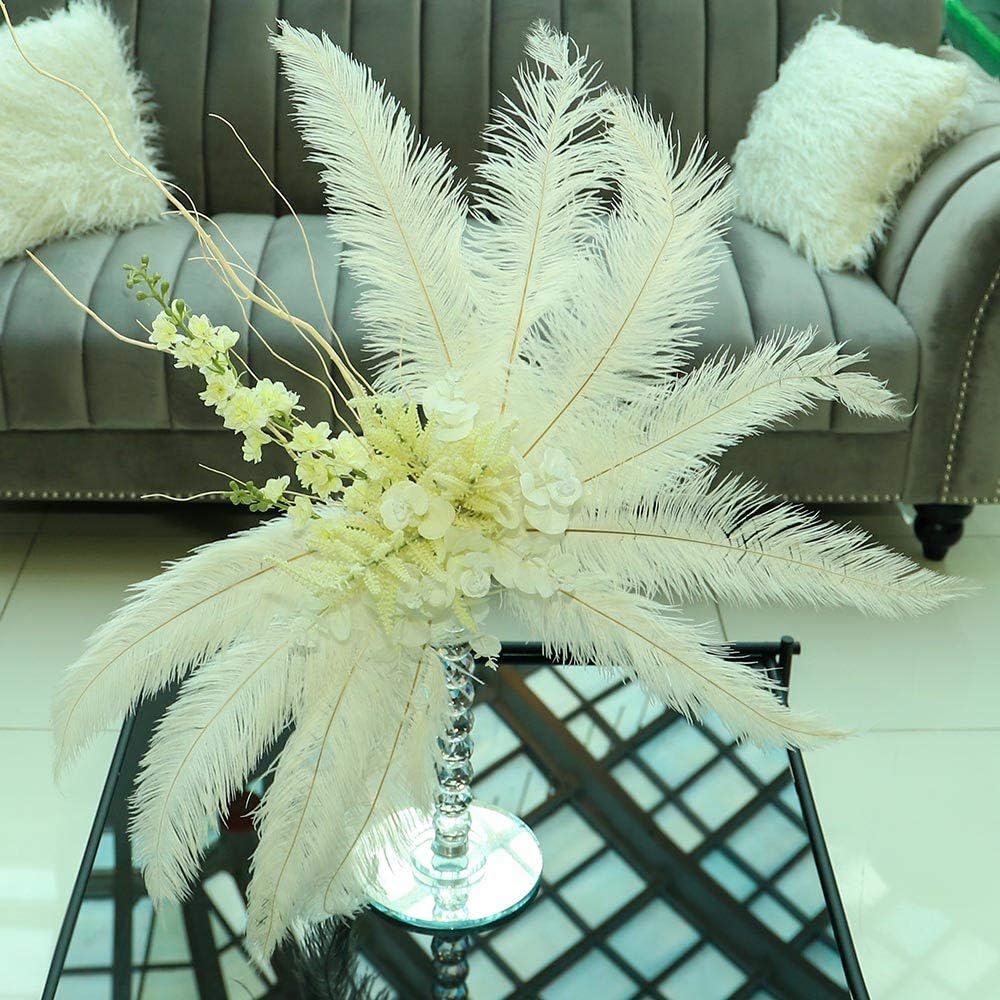 YataiOstrich Feather Dyed Drabs Body Feathers Wedding Carnival Centerpiece Real Ostrich Feathers Plume Home Party Decoration DIY Craft 25cm-White (3)