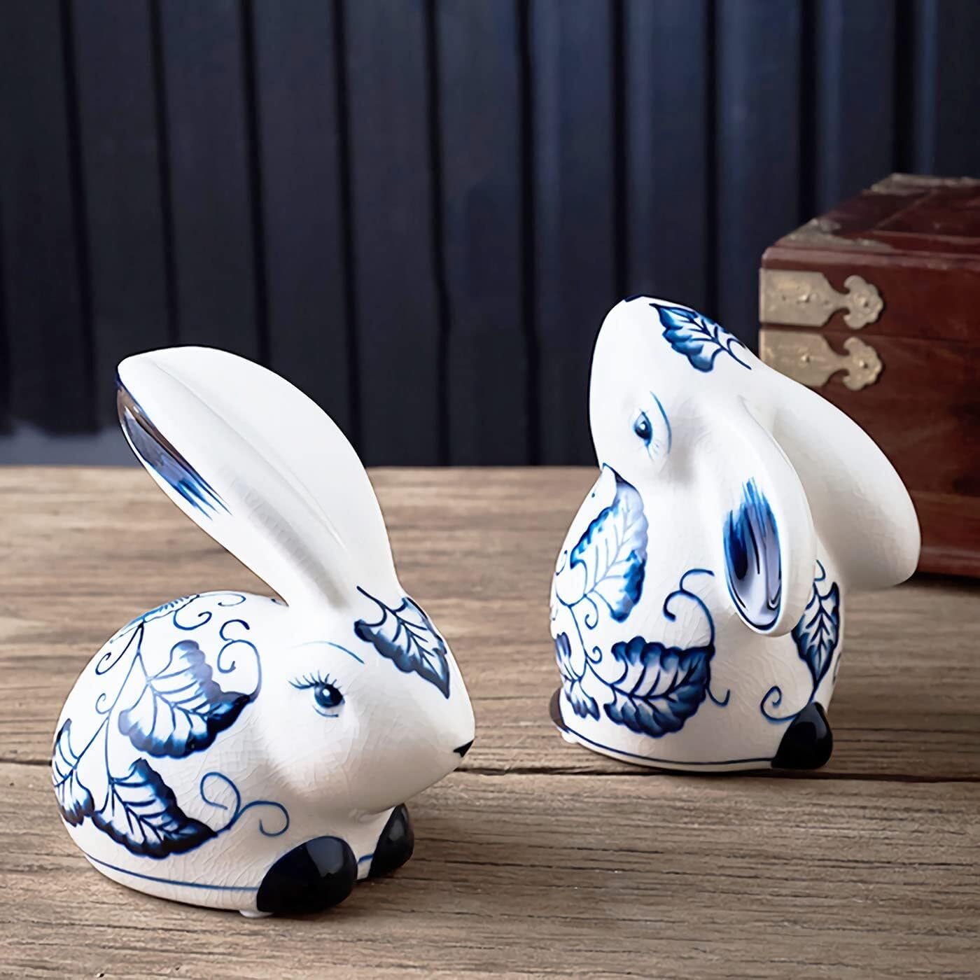 Dekoracja biurowa ceramiczne posągi królika niebiesko-białe porcelanowe figurki Chinoiserie Nowoczesna dekoracja domu (A)