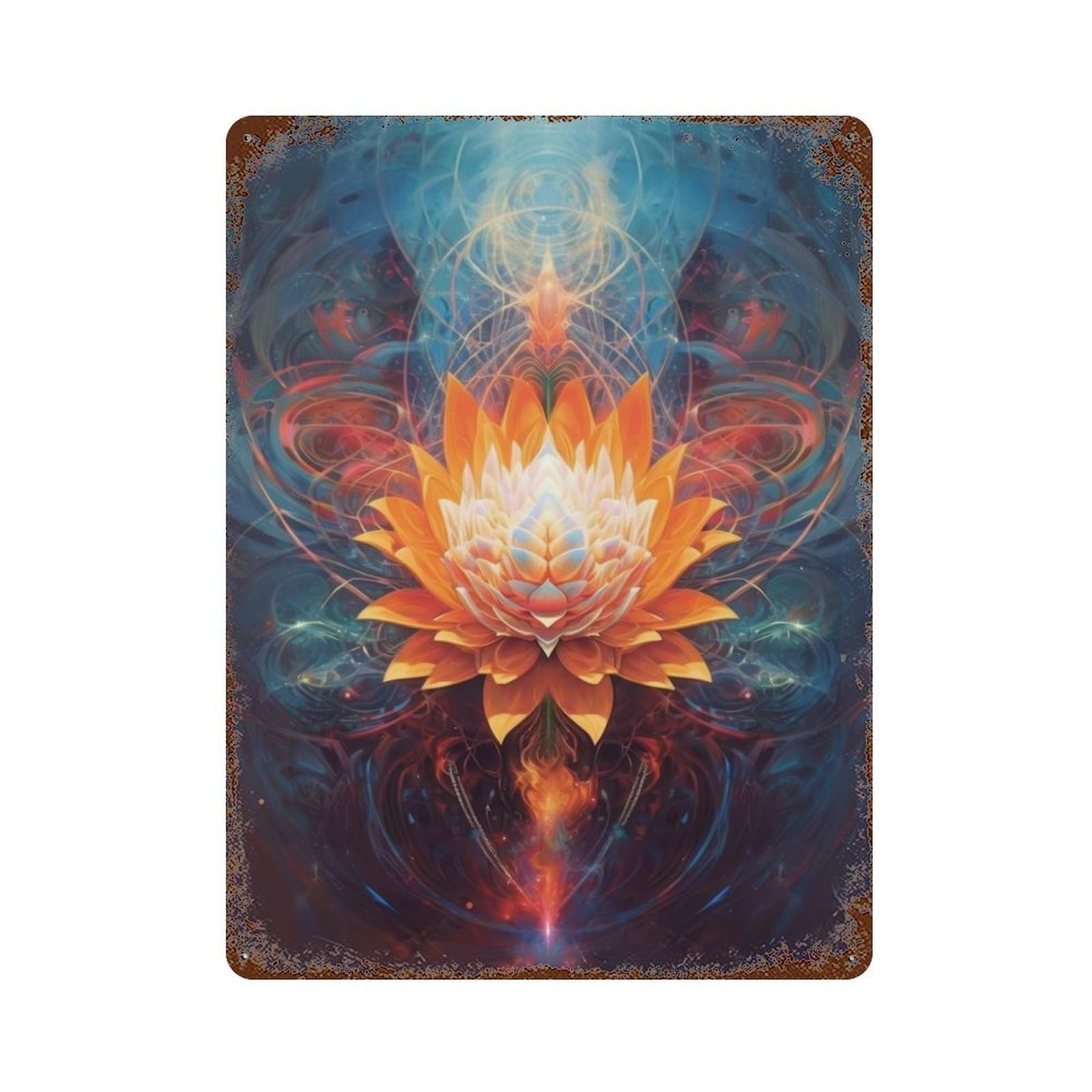 Orange Lotus in Cosmic Bloom Vintage Metal Tin Sign 15.7"x11.8", Industrial Home Decor for Garage, Pub Or Kitchen