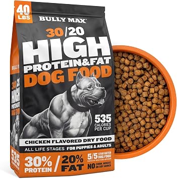 Bully Max Dry Dog Food for Adult & Puppy - High Protein & Fat for Muscle & Weight Gain - High Performance Healthy Dog Food Supplements - Small & Large Breed 535 Calories Per Cup, Chicken, 40 lb. Bag