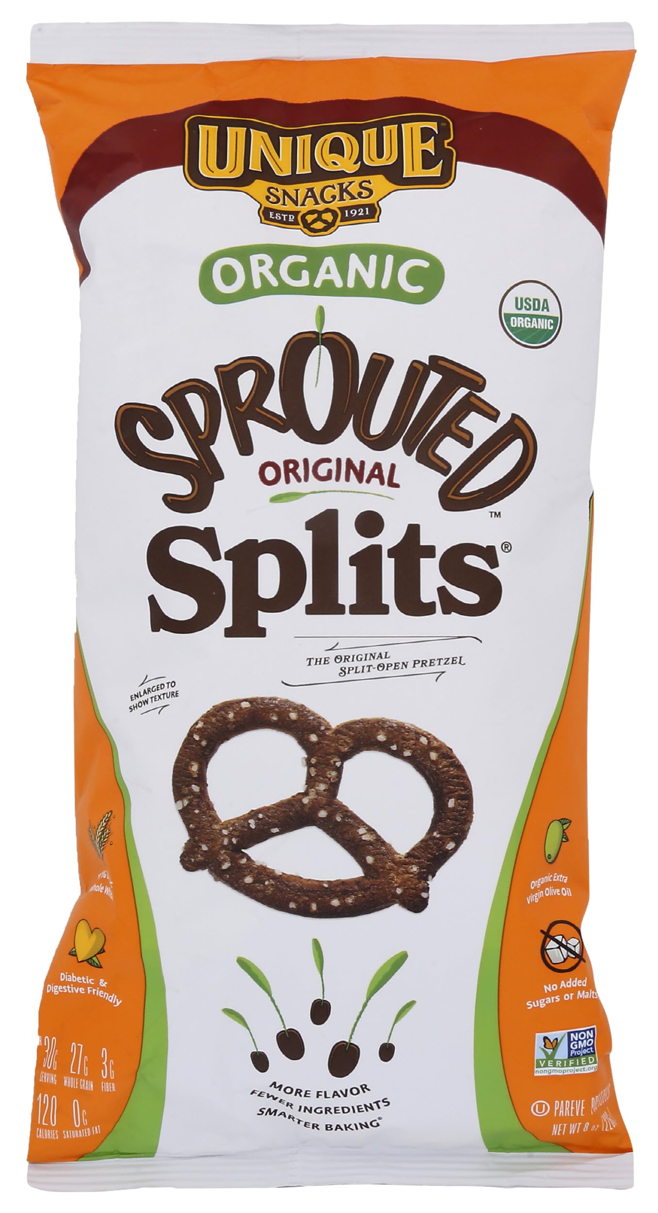 Unique Pretzels Unique Sprouted Whole Grain Splits Pretzels, 8 oz