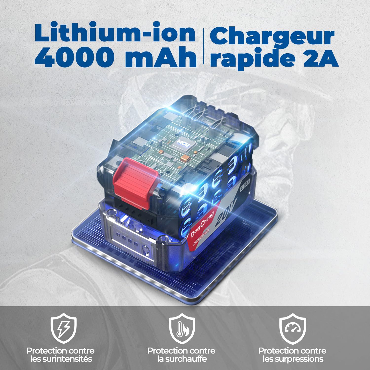 Clé à choc sans fil Dong Cheng 20V sans balais 698 Nm 2200 tr/min 1/2 pouce avec boîte de rangement 2 batteries 4,0 Ah