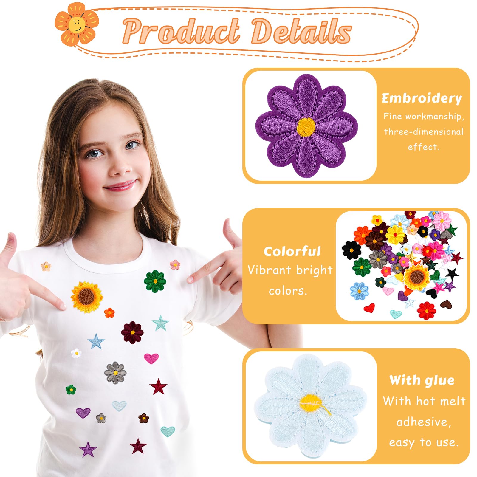 73 Toppe Termoadesive Per Bambini - Fiori, Cuori E Stelle - Applicazioni Da Cucire Su Vestiti, Jeans E Borse - Kit Riparazione E Decorazione