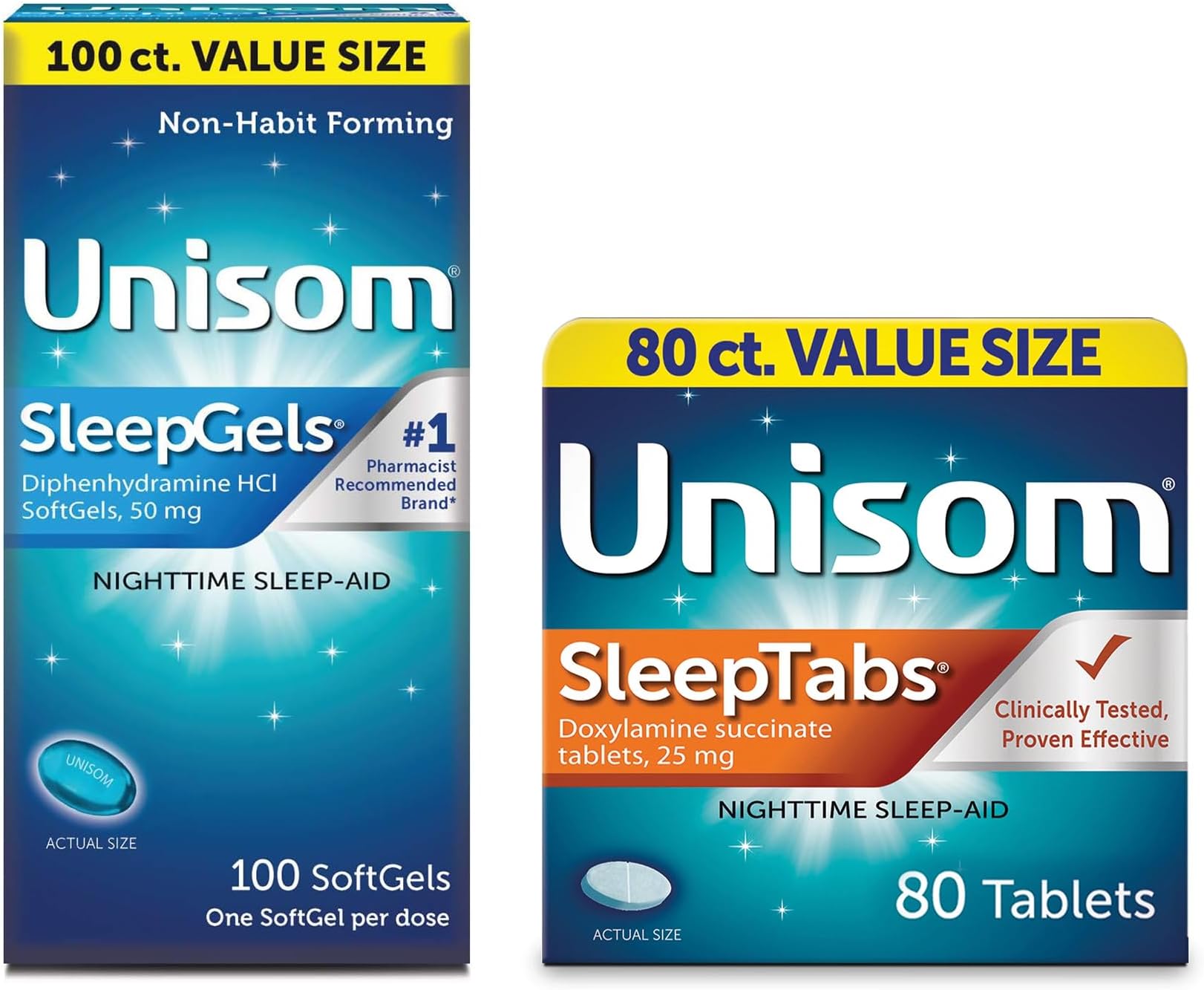 Nighttime Sleep-Aid Gels, Diphenhydramine HCI, 100 Count SleepTabs, Nighttime Sleep-aid, Doxylamine Succinate, 80 Tablets
