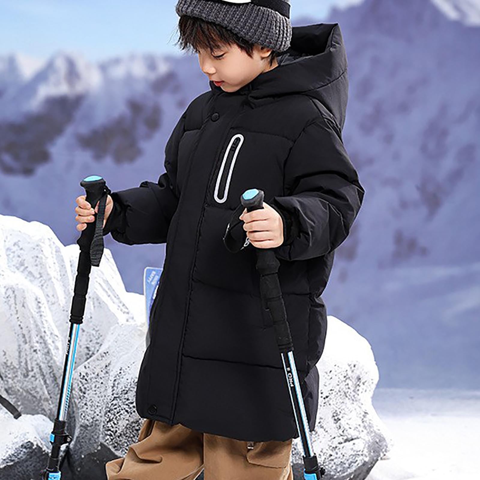 duxyoz Manteau d'hiver matelassé avec capuche pour enfants garçons et filles - Combinaison de neige chaude et isolante - Parka thermique à capuche - Veste de ski en coton épais - 4 à 14 ans